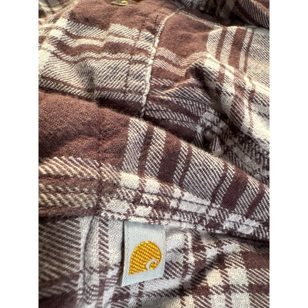 CARHARTT Womens Plaid Flannel Fleece-lined‎ Shirt Jacket Shacket Maroon L 12/14 - Picture 8 of 14